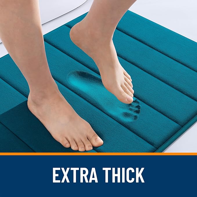 OLANLY Memory Foam Bath Mat 44x24, Super Soft Absorbent Bathroom Rugs, Quick Dry, Machine Washable Shower Floor Rugs, Bathmat Carpet, Bathroom Home Decor Accessories, Peacock Blue