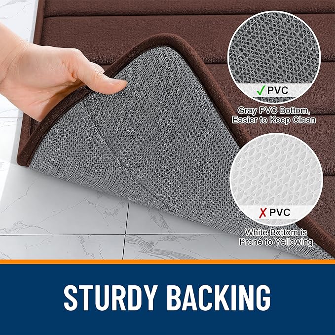 OLANLY Memory Foam Long Bathroom Rugs Runner 70x24, Super Soft Absorbent Bath Mat, Quick Dry, Machine Washable Shower Floor Rugs, Bathmat Carpet, Bathroom Home Decor Accessories, Brown