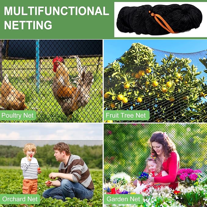 DQS Bird Netting for Garden Protection - 25x100ft Heavy Duty Poultry Netting, 2.4' Mesh, Ideal for Chicken Coops, Fruit Trees, Vegetables & More