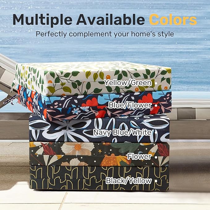 UNIKOME Outdoor Chair Cushions Pack of 4, Water Resistant Patio Cushions with Ties, High Density Sponge Filling Square Corner Seat Cushions for Outdoor Furniture, 19"*19"*3", Navy/White