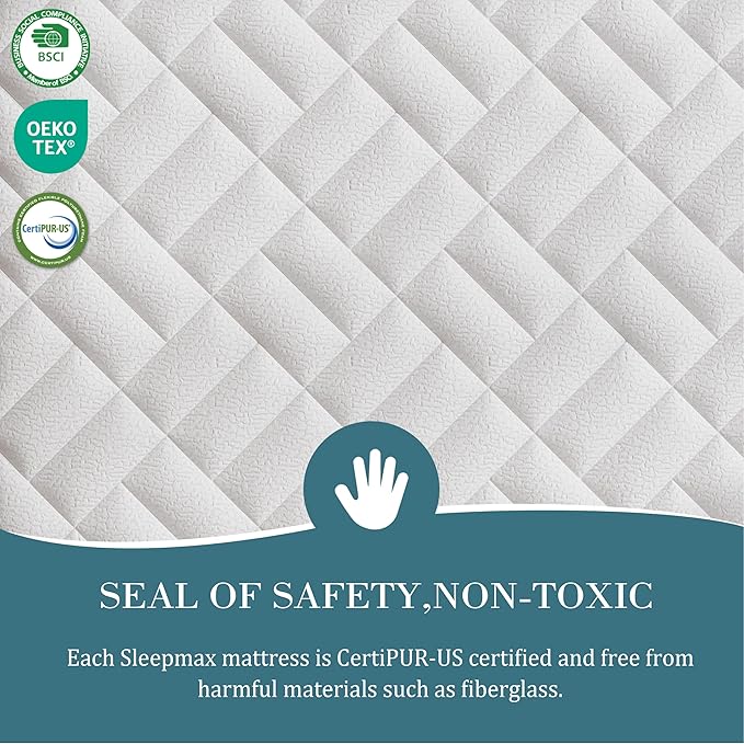 Sleepmax Full Mattress 10 Inch - Deep Sleep Hybrid Mattress Pain Relief - Bed in a Box Extra Lumbar & Hip Support - Fiberglass-Free, CertiPUR-US Certified, 365-Night Trial