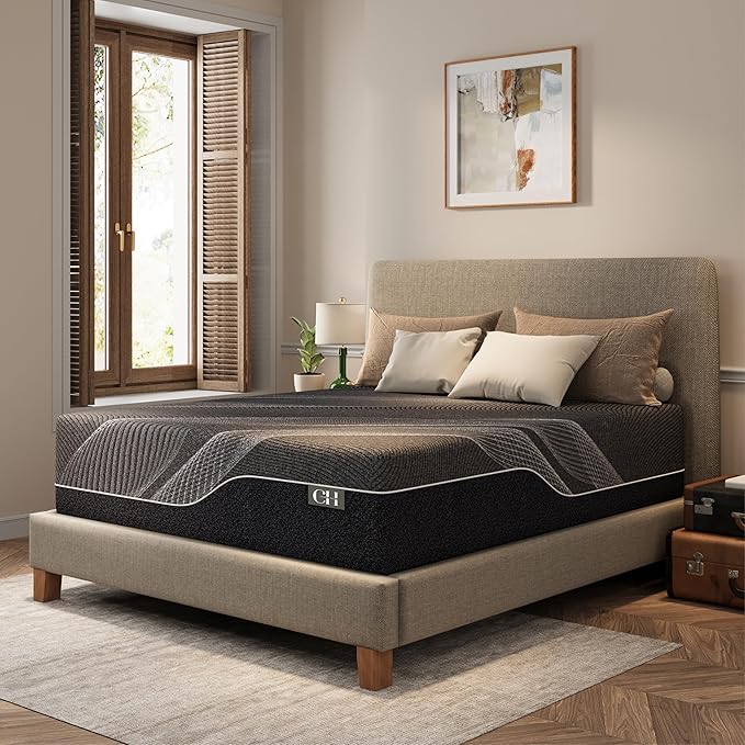 CH CHARME HOUSE 14 Inch Queen Mattress, Bamboo-Charcoal Memory Foam Mattress, Cooling & Pressure Relief, Bed in a Box, Foam Made in USA & CertiPUR-US Certified, 60'x80'x14', Black