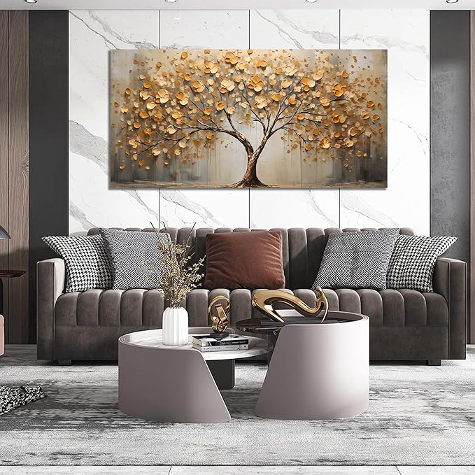 Gold Tree Pictures Wall Art for Living Room - Large Abstract Canvas Wall Art for Office - Modern Bedroom Decor for Wall Ready to Hang Size 29" x 59"