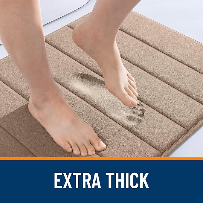 OLANLY Memory Foam Bath Mat 59x35, Super Soft Absorbent Bathroom Rugs, Quick Dry, Machine Washable Shower Floor Rugs, Bathmat Carpet, Bathroom Home Decor Accessories, Tan