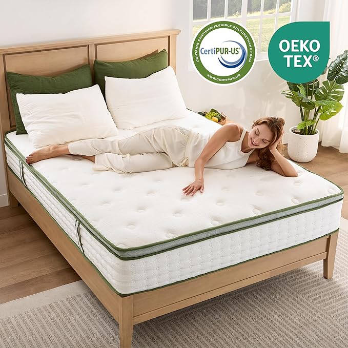 Queen Mattress, 14 Inch Queen Size Hybrid Mattress with Individually Pocket Innerspring for Cooling Motion Isolation & Silent Sleep, Pressure Relief, Edge Support,Medium Firm