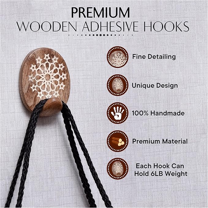 Indian Shelf Brown Style 6 Wood Wall Hooks