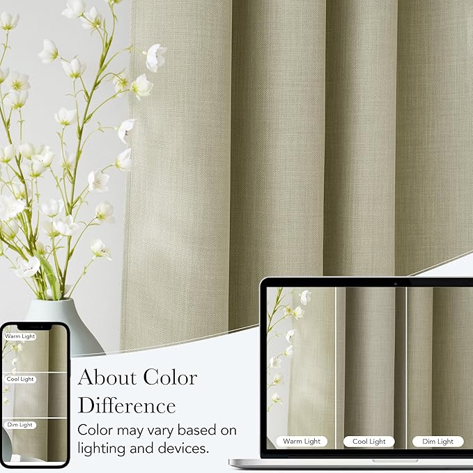 NICETOWN Short Faux Linen Beige Blackout Curtains 63 inches Long