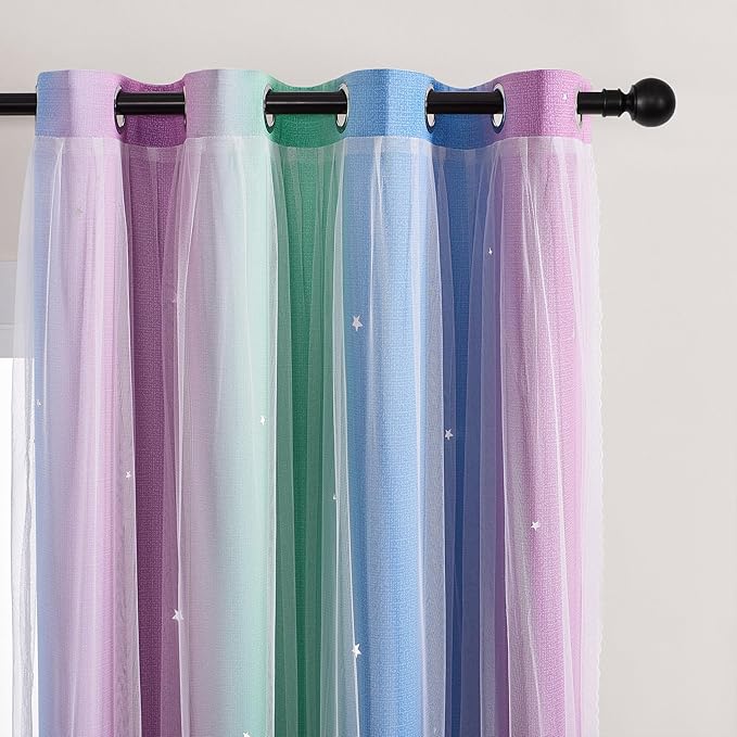 XiDi Blue & Rainbow Curtains for Bedroom & Kids Room
