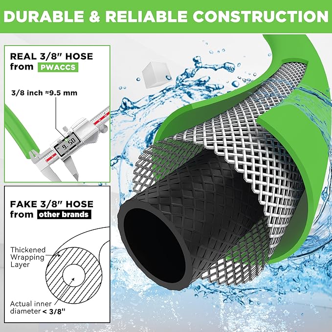 PWACCS Pressure Washer Hose 100FT, 3/8" Quick Connect Power Washing Hose Kink Resistant Steel Wire Braided, M22 14 Adapters, Cold/Hot Water, 4000 PSI