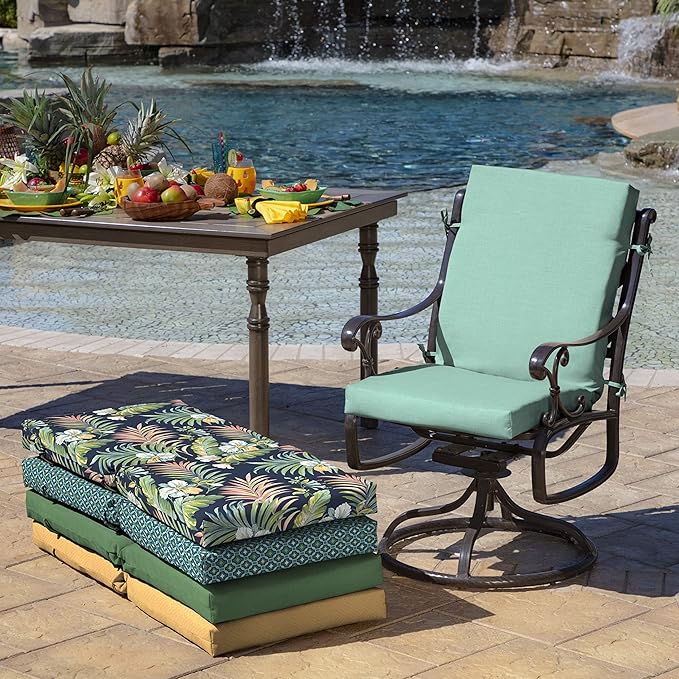 Arden Outdoor Patio Dining Chair Cushion, 20x44, Rain-Proof Seat Pad, Fade-Resistant Outdoor Cushion Aqua Leala