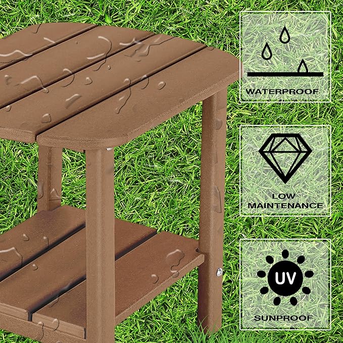 LZRS Adirondack Side Table - HDPE Outdoor Side Tables, Double Layer End Tables for Patio, Backyard,Pool, Indoor Companion, Easy Maintenance & Weather Resistant(Brown)