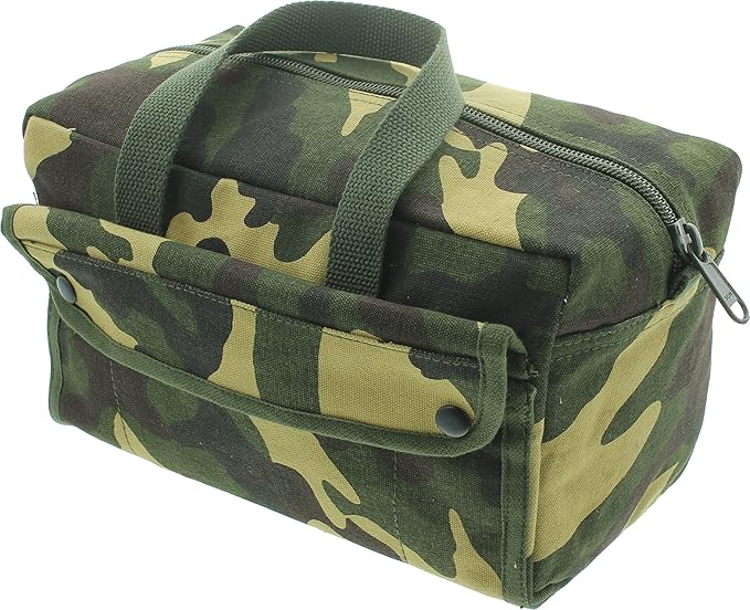 ARMYU Heavy Duty Small Tool Bag Tactical Cotton Canvas Mechanics Bag, 11" x 7" x 6", Woodland Camo