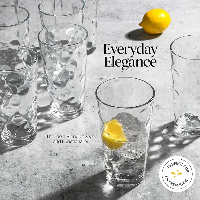 Home Essentials Highball Glasses Set of 6 Bubble Glassware Cooler Set, 17 oz Kitchen Glasses Tall Collins Everyday Basic Home Bar Drinkware Water Juice Cocktails