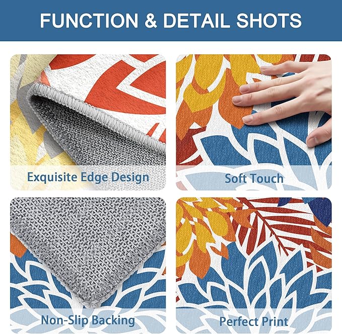 Colorful 5x8 Outdoor Area Rug Washable Multicolored Patio Rug Tropical Botanical Floral Chenille Waterproof Outdoor Carpet for Living Room, Deck, Backyard, Porch, Vivid Dahlia