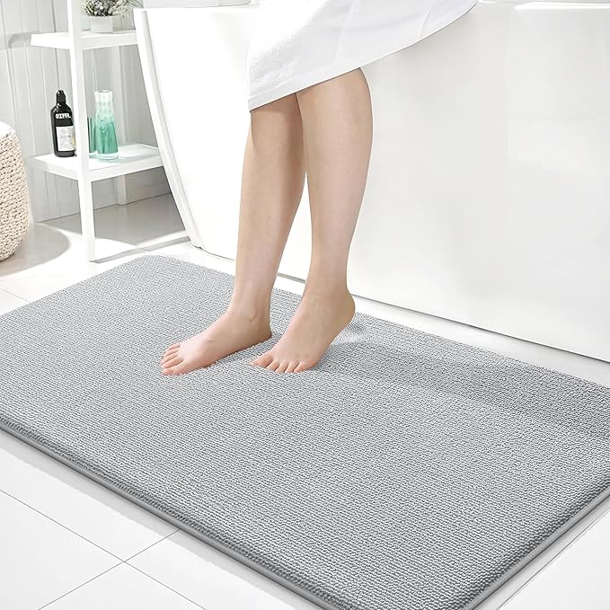OLANLY Thick Memory Foam Bath Mat Rug 40x24, Extra Soft Absorbent Bathroom Rug, Quick Dry Bath Mats, Non-Slip, Machine Washable Carpet for Bathroom, Tub and Shower, Home Decor Accessories, Light Grey