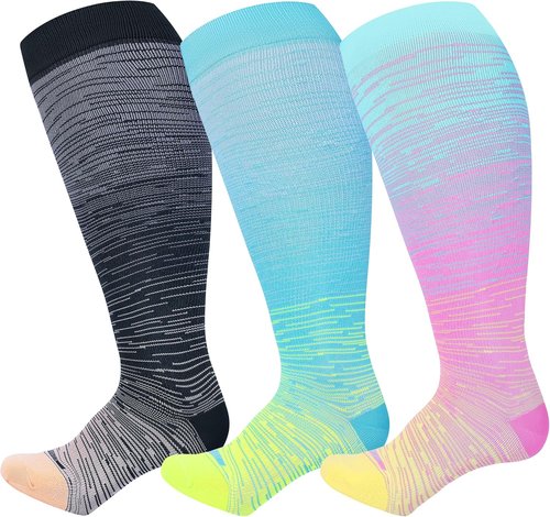 LEVSOX Compression Socks for Women & Men - Plus Size 15-20 mmHg Knee High for Travel & Nurses