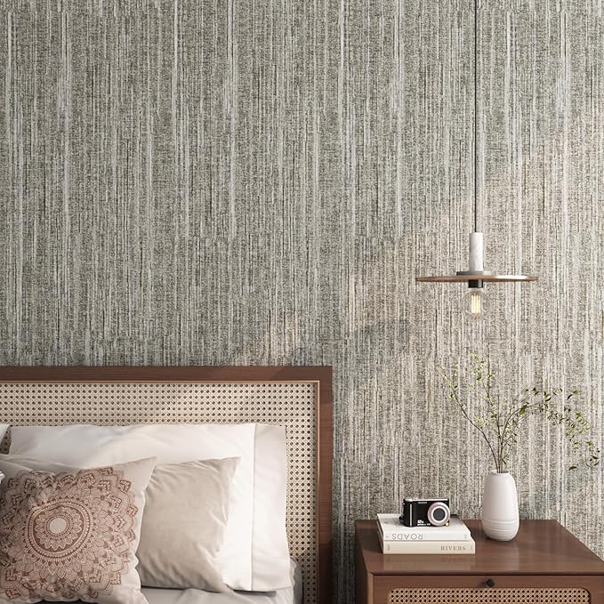 FunStick Taupe Grasscloth Peel and Stick Wallpaper Textured Grass Cloth