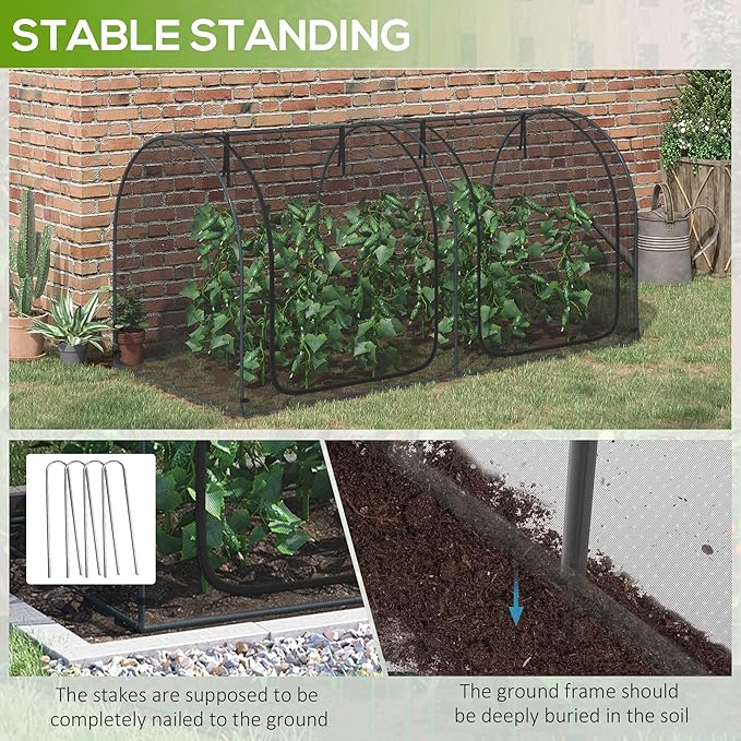 Outsunny 8' x 4' Crop Cage, Plant Protection Tent with Two Zippered Doors, Steel Frame, Storage Bag and 4 Ground Stakes, for Garden, Yard, Lawn, Black