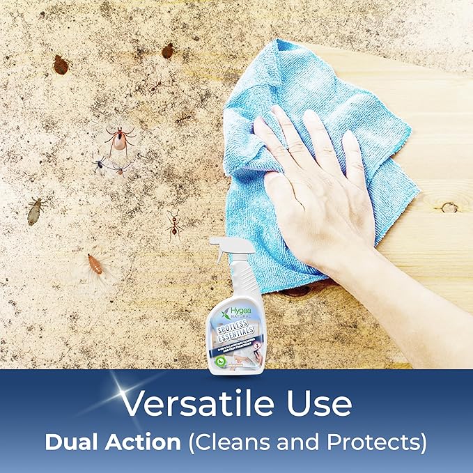 Hygea Natural Spotless Essentials - Indoor Pest Control Spray & Multi-Surface Cleaner for Home and Kitchen - Kills Dust Mites, Bed Bugs, Ants, Lice - Child & Pet Friendly - 24oz (Laundry Fresh Scent)