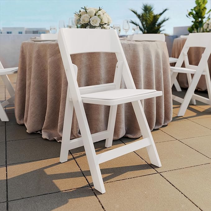 Flash Furniture Hercules Tucker Commercial White Resin Folding Chair - Lightweight, Vinyl Padded Removable Seat, Indoor Outdoor Use, Event & Wedding Ready, Set of 2