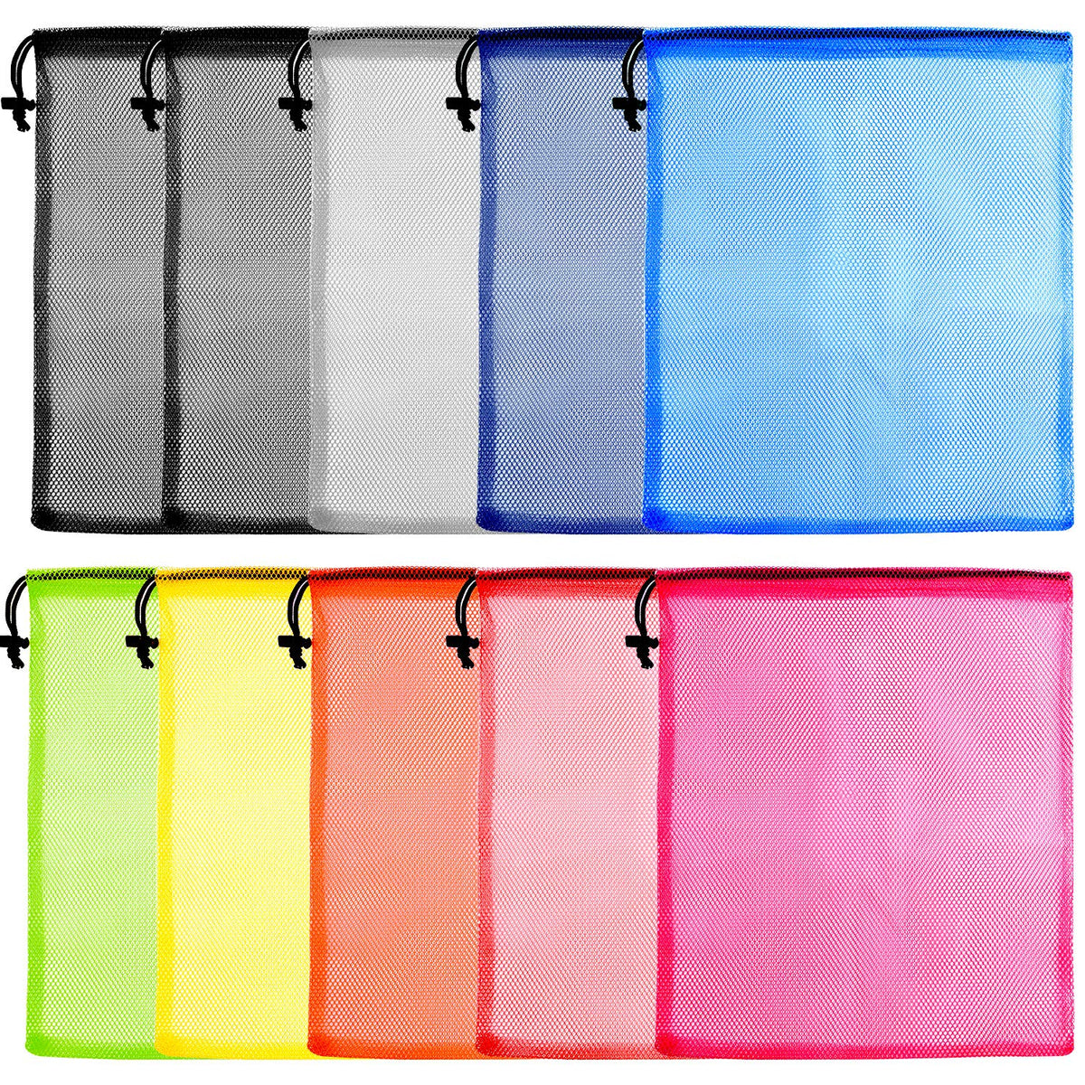 KUUQA 10 Pcs Mesh Drawstring Bag, Laundry Bag, Mesh Stuff Sack, Golf Ball Bag, Nylon Mesh Bag for Storage, Travel and Sports (Colorful, 13"x15.5")