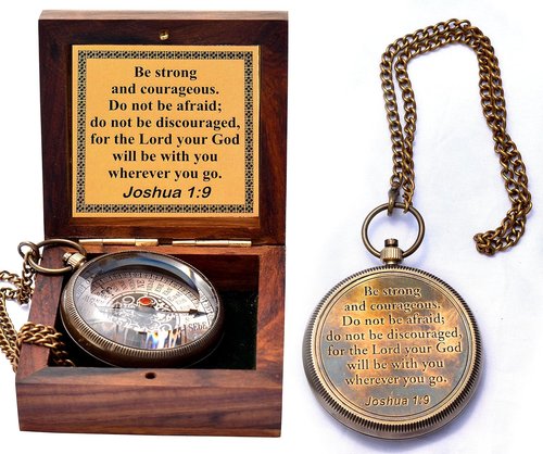 Be Strong and Courageous Compass - Solid Brass Engraved Directional Gift | Baptism & Confirmation for Boys & Girls