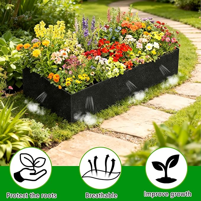 2 Sets 4 x 2 x 1 ft Raised Garden Bed Liner Bag, Breathable Grow Bed Fabric Liners with Clips and Gloves, Garden Box Non Woven Bag for Outdoor Plants Growth Keep Soil Isolation (No Garden Bed)