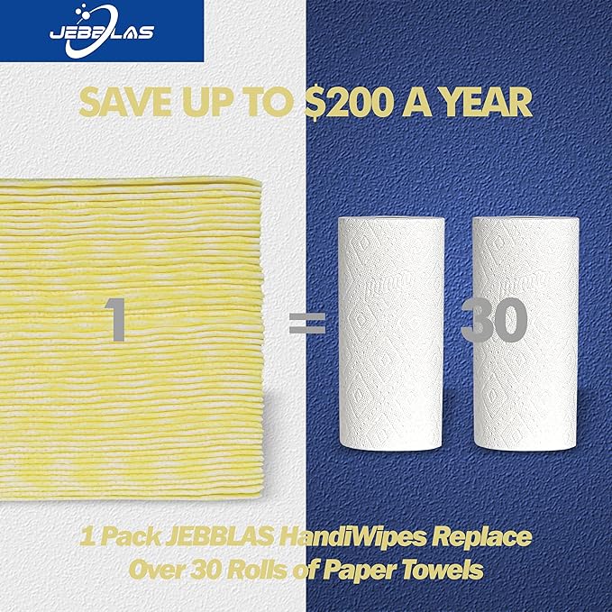 JEBBLAS Reusable Cleaning Cloths Handi Wipes Reusable Cloths Dry Cleaning Cloths Dish Towel Dish Cloths Handy Cleaning Wipes,Pack of 100, Yellow