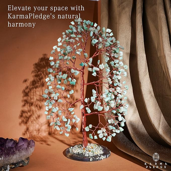 Crystal Trees for Home and Office Decoration, Amazonite Chakra Healing Crystals Feng Shui Handmade Trees for Positive Energy, Money, Good Luck, Christmas Decor, Birthday Gifts for Women, Mom