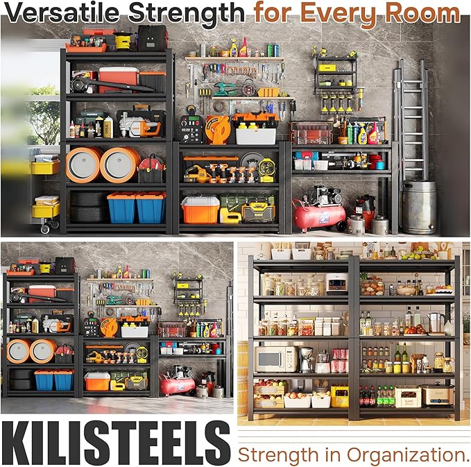 2500LBS Garage Shelving Heavy Duty 35.4"W Storage Shelves 5 Tier Heavy Duty Shelving Adjustable Garage Shelves for Basement, Warehouse, Commercial, Easy Assemble, 35.4" W x 71.2" H x 15.4" D