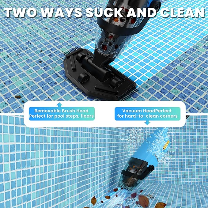 EFURDEN Pool Vacuum for Above Ground Pool, Cordless Handheld Rechargeable Pool Cleaner with Running Time Up to 90 Minutes for Sand and Debris, Ideal for In-Ground Pools, Spas, and Hot Tubs (Blue)