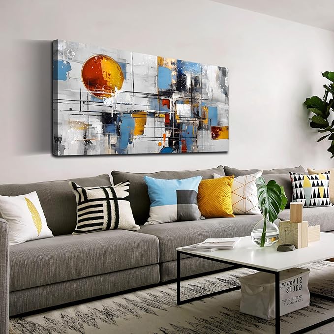 Large Abstract Canvas Wall Art Modern Living Room Bedroom Home Office Wall Decor Grey Geometric Abstract Picture Framed Canvas Prints Size 30x60