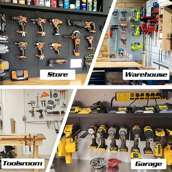 ULIBERMAGNET Magnetic Power Tool Organizer, Utility Storage Rack Shelf with Screwdriver Holder,Wall Mount Heavy Duty Cordless Drill Holder,Removable Tool Rack Suitable for Garage, Workshop