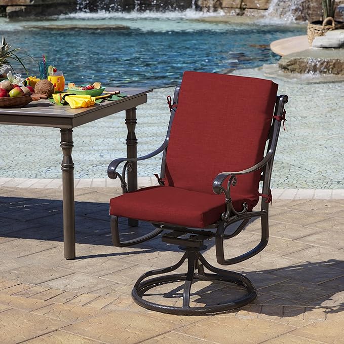 Arden Outdoor Patio Dining Chair Cushion, 20x44, Rain-Proof Seat Pad, Fade-Resistant Outdoor Cushion Ruby Red Leala