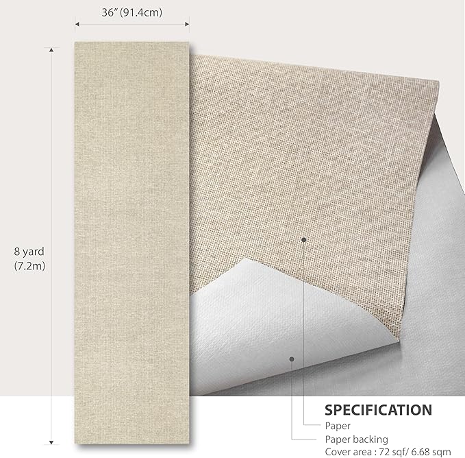 Ansehan Wallcovering W030105 Envy Collection 36" W x 8 Yard L, Natural Paper