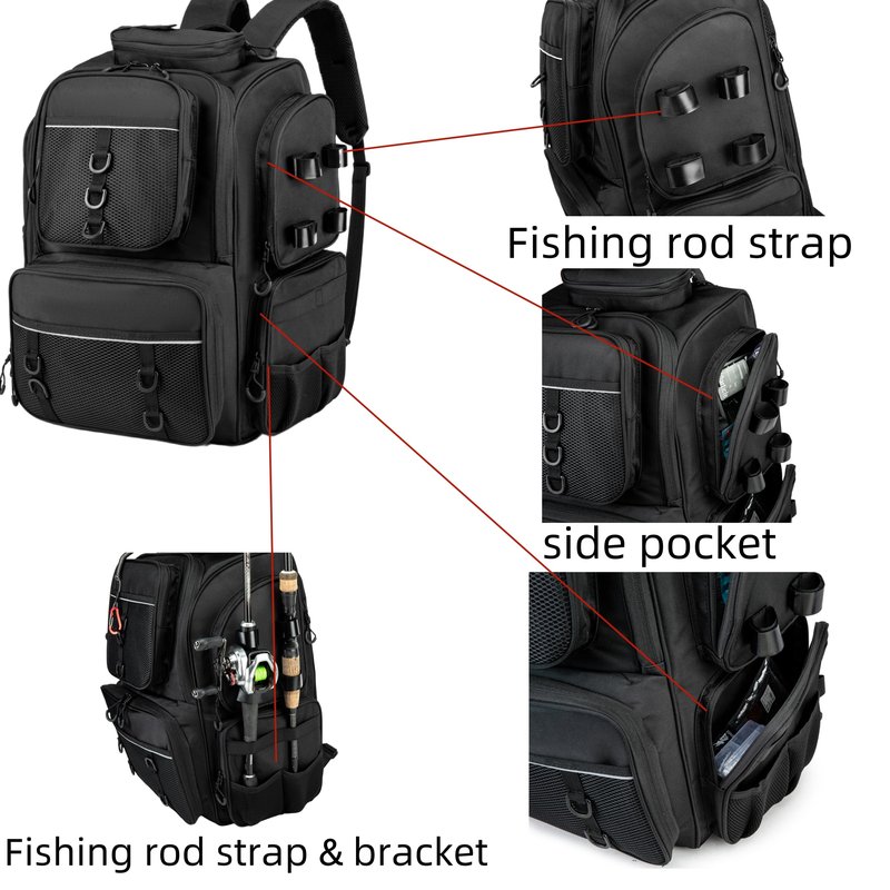 WANOON Fishing Backpack,Tackle Bag,with Tackle Boxes. Large Fishing Bag, Strong Materials