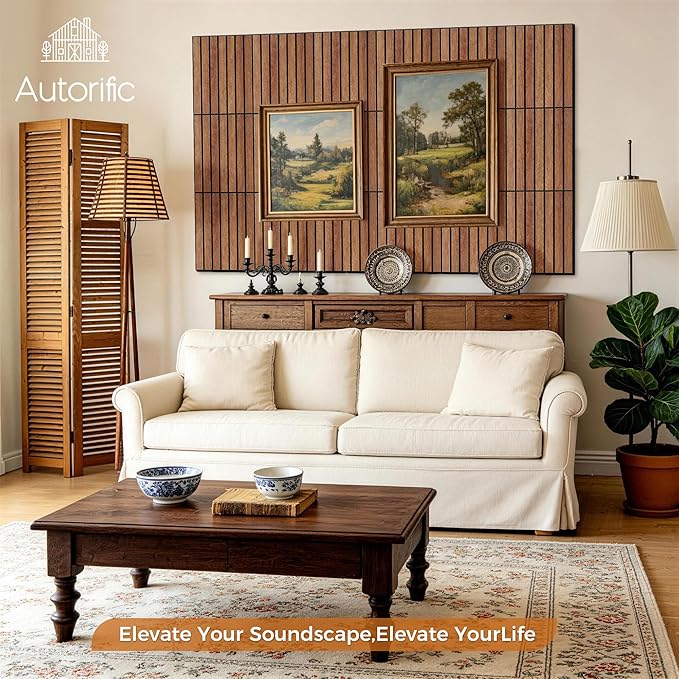 12 Pack PVC Wood Grain Acoustic Panels, 11.8 x 15.7 x 0.35 Inch Sound Absorbing