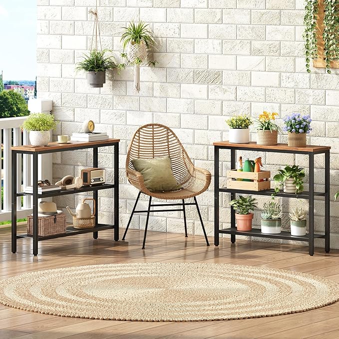 HOOBRO 29.5" Narrow Console Table, Set of 2, Entryway Table with Shelves, Thin Sofa Table, Behind Couch Table, Display Side Table, for Hallway, Entrance, Living Room, Rustic Brown and Black BF73XGP201