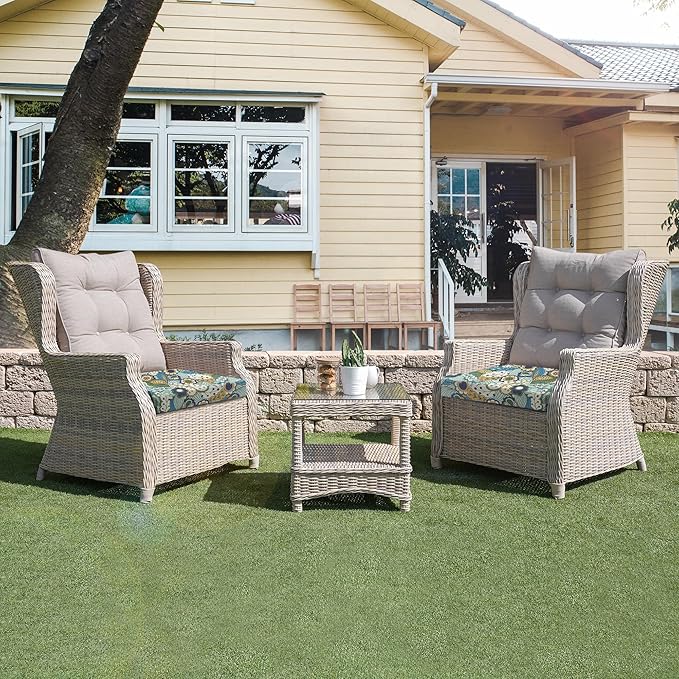 UNIKOME Outdoor Chair Cushions Pack of 4, Water Resistant Patio Cushions with Ties, High Density Sponge Filling Square Corner Seat Cushions for Outdoor Furniture, 24"*24"*4", Sun Flower