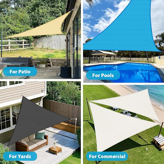 Amagenix Sun Shade Sail 16X20X20 Curved Edge Outdoor Shade Canopy Beige Breathable 95% UV Block Shade Cloth for Patio Garden Backyard (We Make Custom Size)