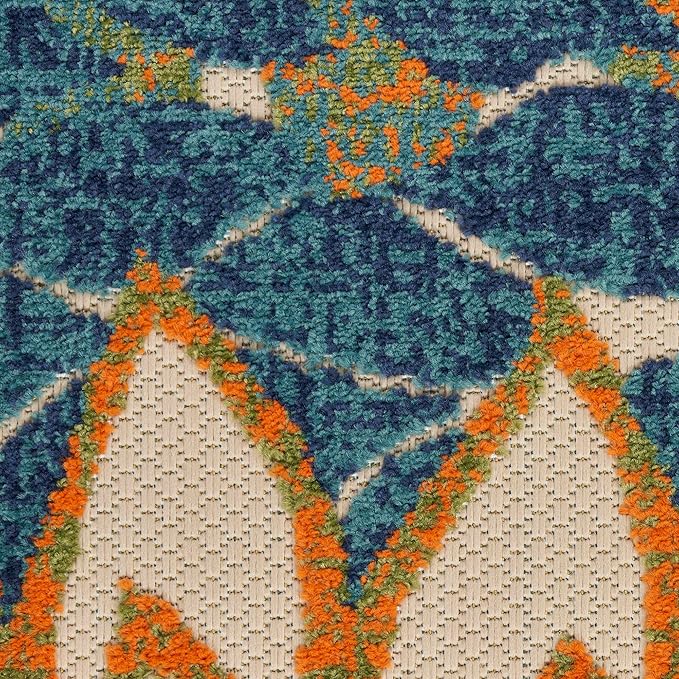 Nourison Home Aloha Indoor/Outdoor Blue Green 2' x 6' Area Rug, Easy Cleaning, Non Shedding, Bed Room, Living Room, Dining Room, Backyard, Deck, Patio (2x6)