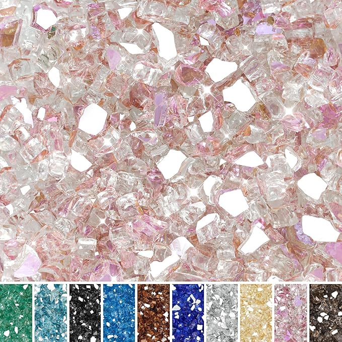 Skyflame 10-Pound Fire Glass for Fireplace Fire Pit and Landscaping, 1/2-Inch Rose Gold Reflective