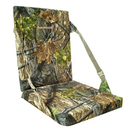 AUSCAMOTEK Camouflage Hunting and Stadium Seat Cushion with Backrest - 5cm Thick, Water-Resistant, Silent Material for Turkey Hunting Fishing Camping and Outdoor Activities (Spring Woodland Pattern)