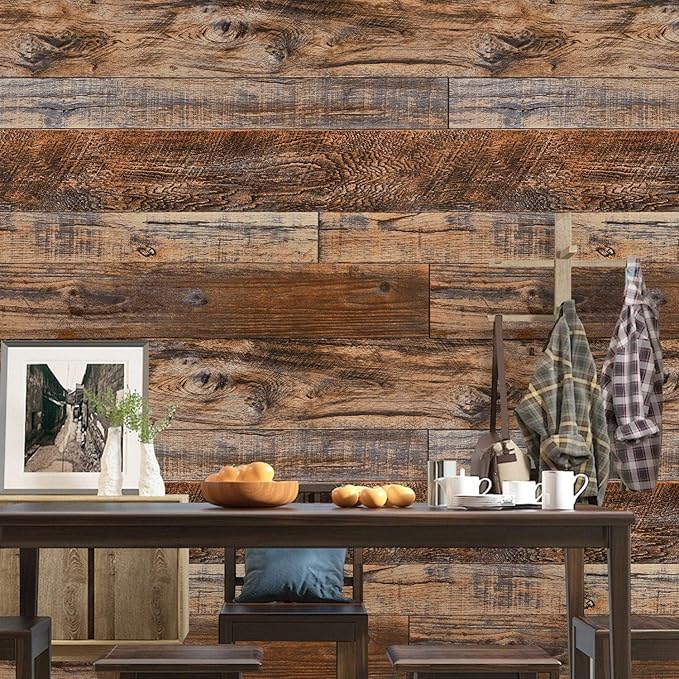 WENMER 23.6" x 78.7" Brown Wood Peel and Stick Wallpaper Shiplap Self Adhesive