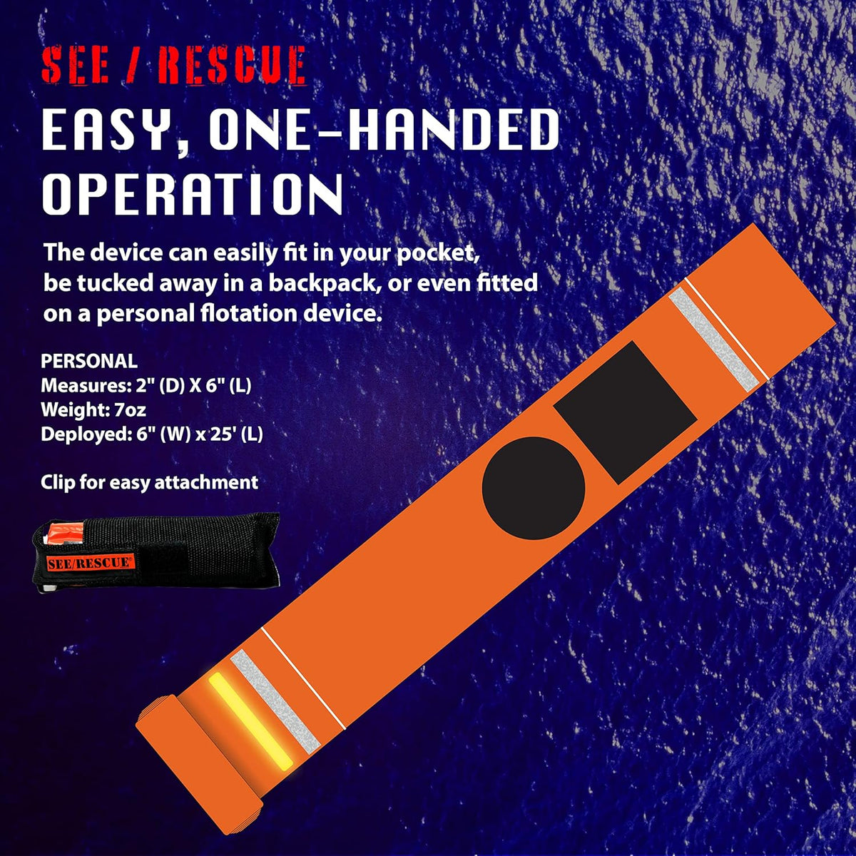 Portable Survival Tool - Lighted Streamer for Land, Sea & Snow Rescue, Day or Night