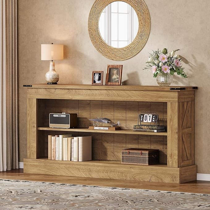 Tribesigns 63-Inch Long Console Table for Entryway, Narrow Long Entry Table with Shelves for Living Room, Farmhouse Sofa Console Behind Couch, for Foyer, Hallway, Brown