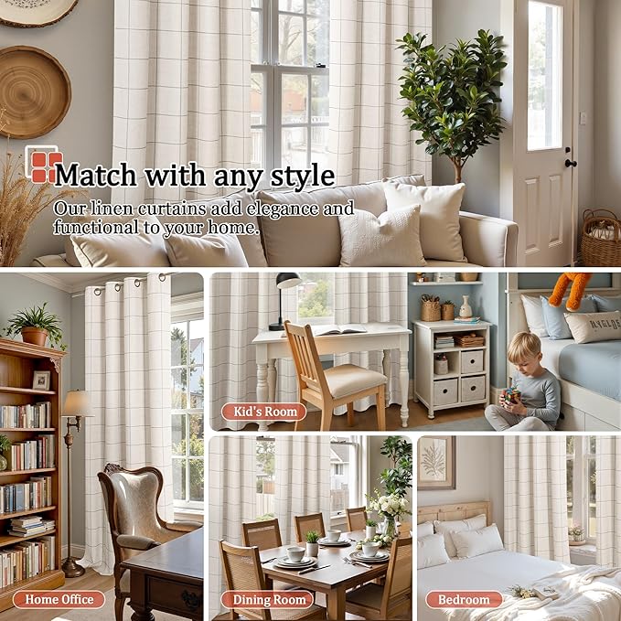 Lajode Grey Plaid Patterned Curtains Thermal Insulated