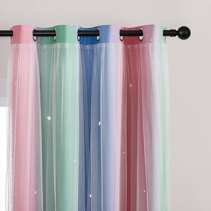XiDi Pink Curtains for Bedroom Decor Blackout Curtains for Girl Room Rainbow