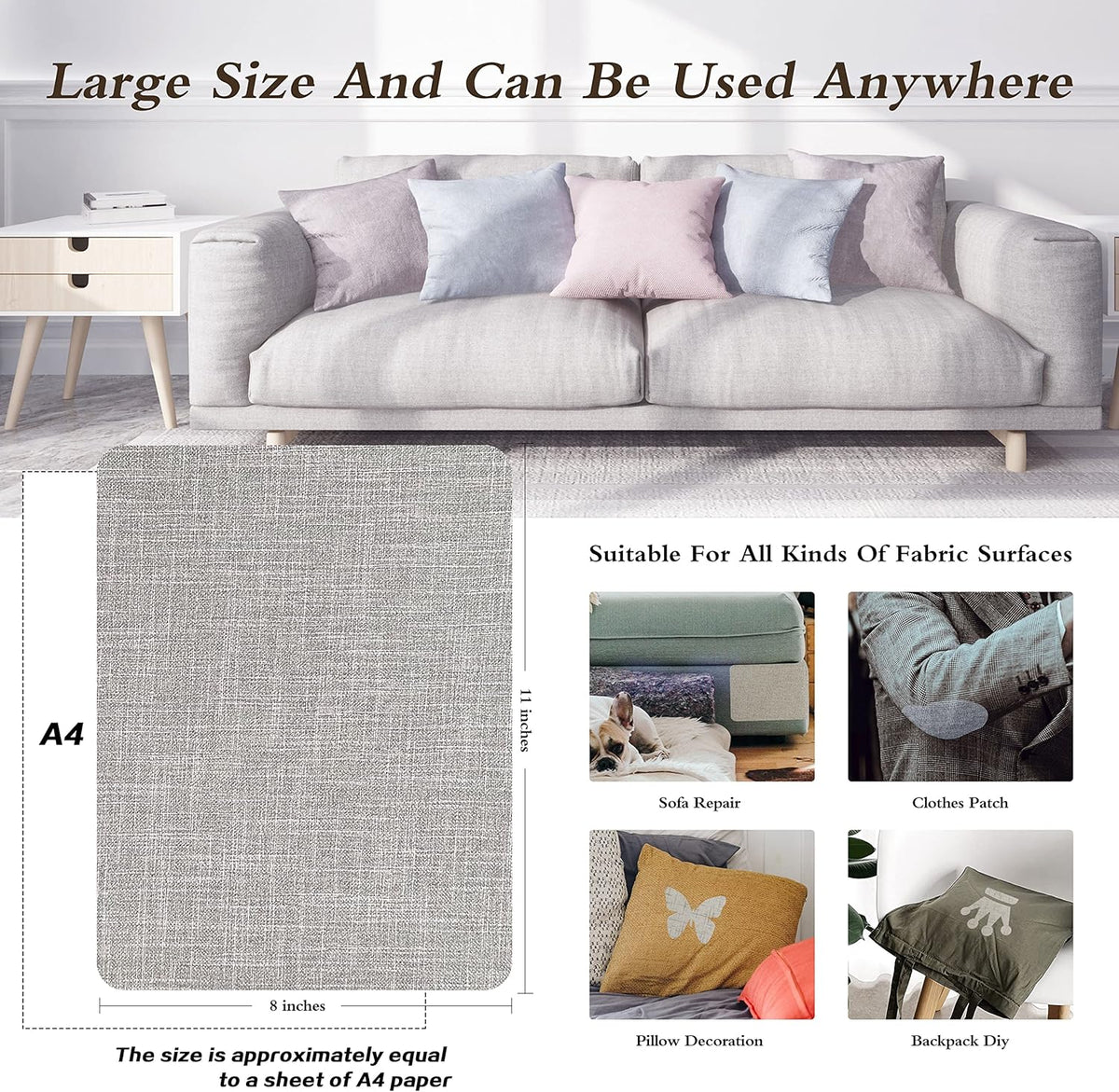 KING MOUNTAIN Fine Linen Fabric Patches, Self-Adhesive, 8x11 inch, 2 PCS, Multi Color, For Linen Sofa and Clothes Repair