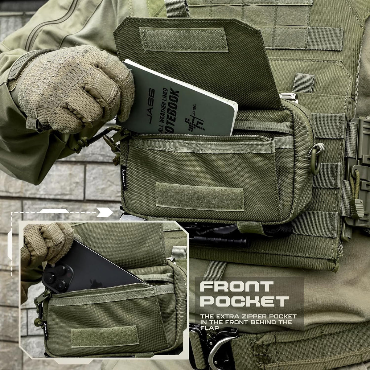 WYNEX Tactical Molle Admin Pouch - Utility EDC Bag with Laser Cut Design & American Flag Patch
